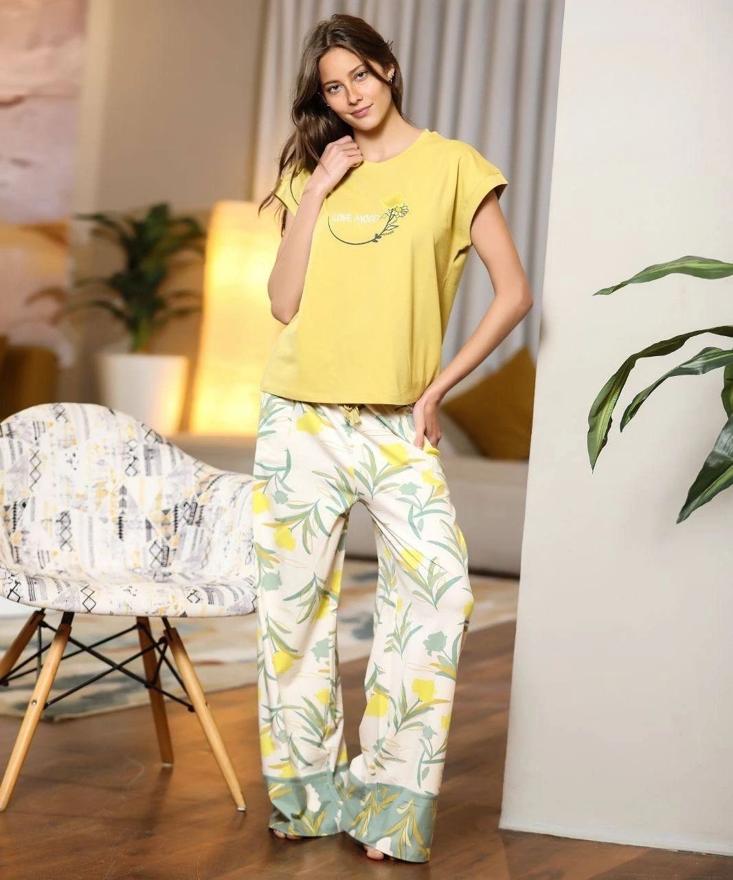 Yellow T-Shirt and Floral Pants Set